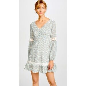 Cupcakes & Cashmere Ivory Floral Ballon Sleeve Ruffle  Dress | NWT 6